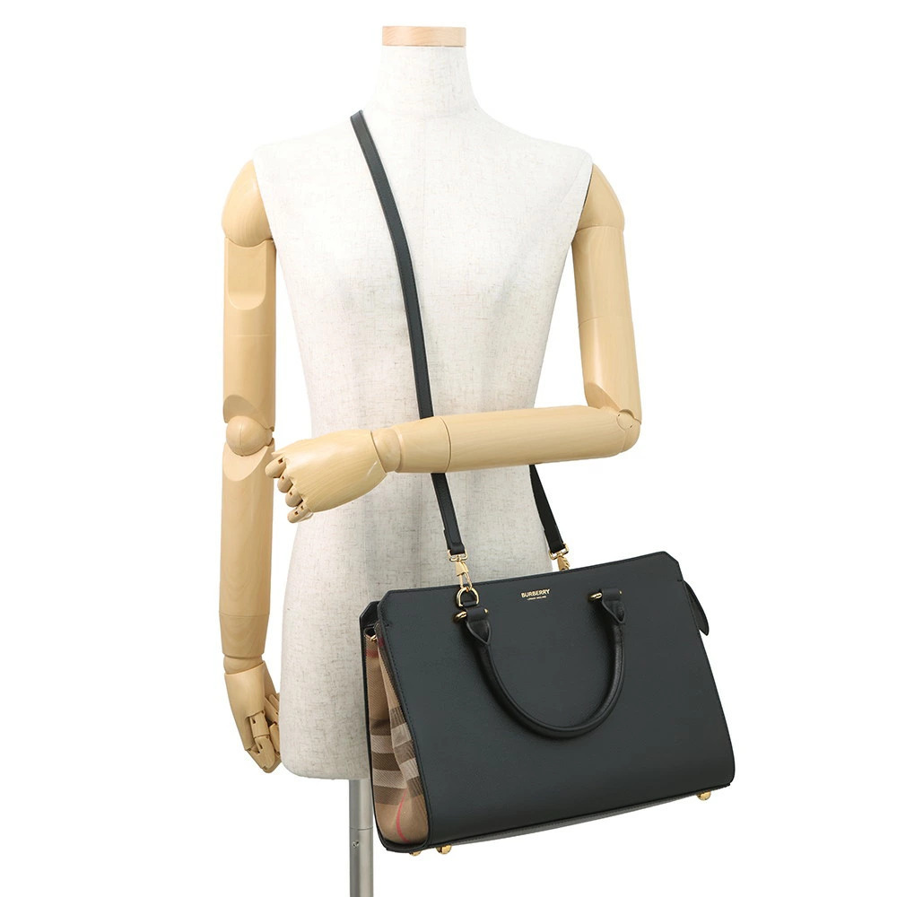 Burberry handbag side check Banwell leather canvas black bag - Picture 4 of 12